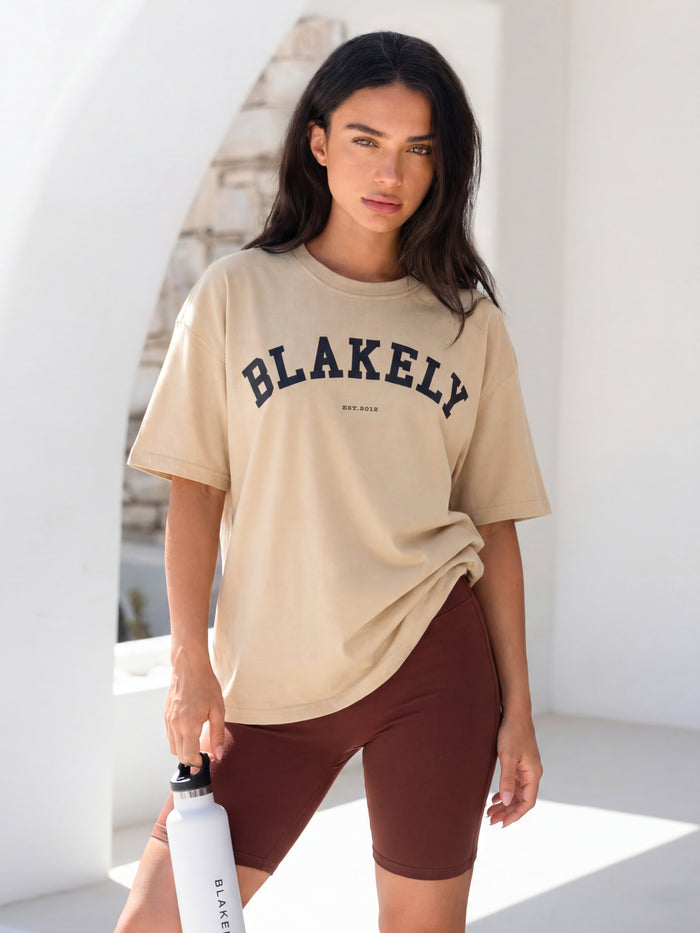 Varsity Oversized T-Shirt & Ultimate Soft Lifestyle Shorts Set - Tan & Maroon Brown