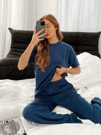 Soft Waffle Oversized T-Shirt - Blue