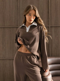 Soft Waffle Rugby Shirt - Brown