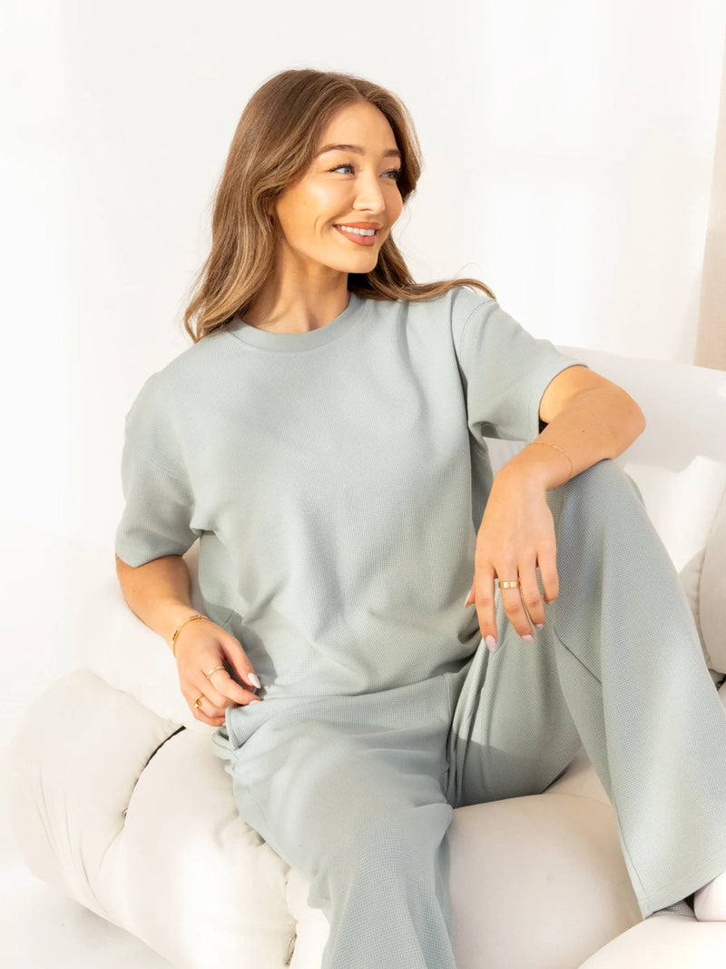 Soft Waffle Oversized T-Shirt - Sage Green