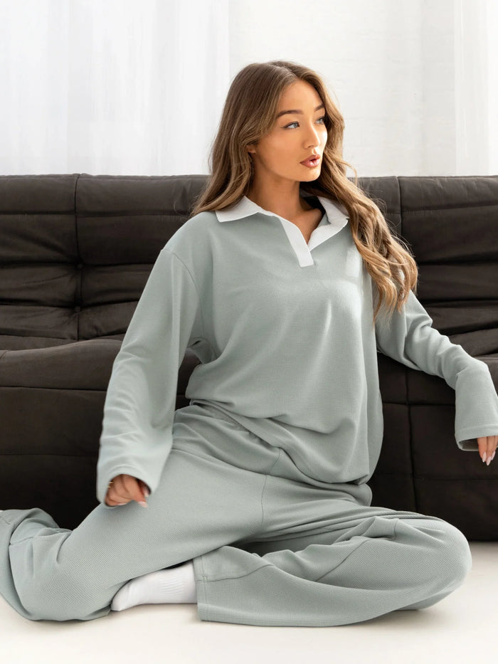 Soft Waffle Rugby Shirt - Sage Green