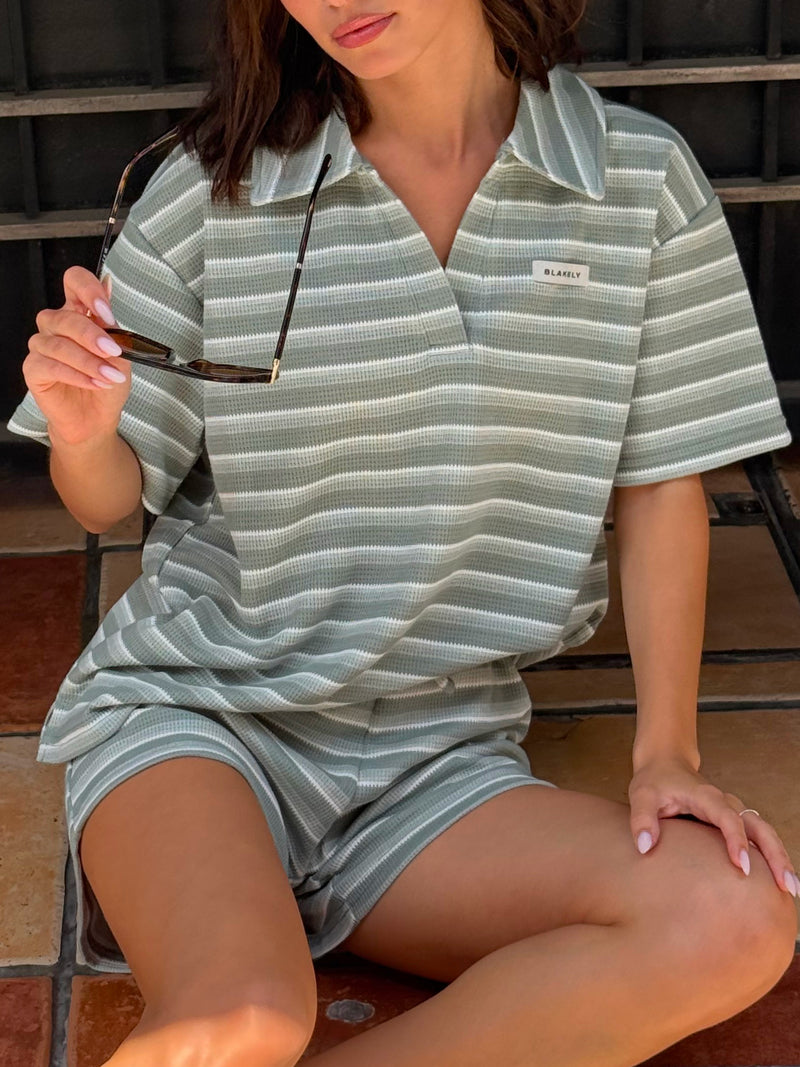 Soft Stripe Waffle Shorts - Green Stripe