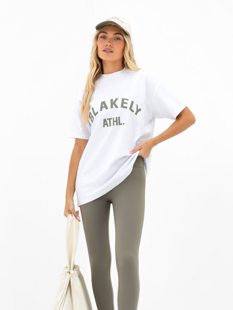 Joah Oversized T-Shirt - White & Safari Green