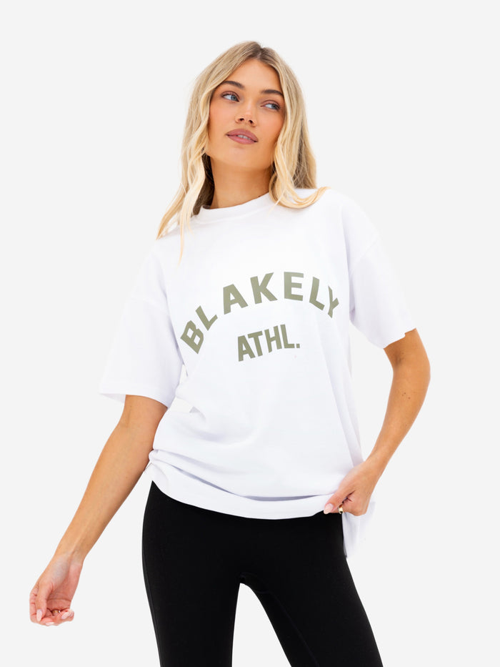 Joah Oversized T-Shirt - White & Safari Green