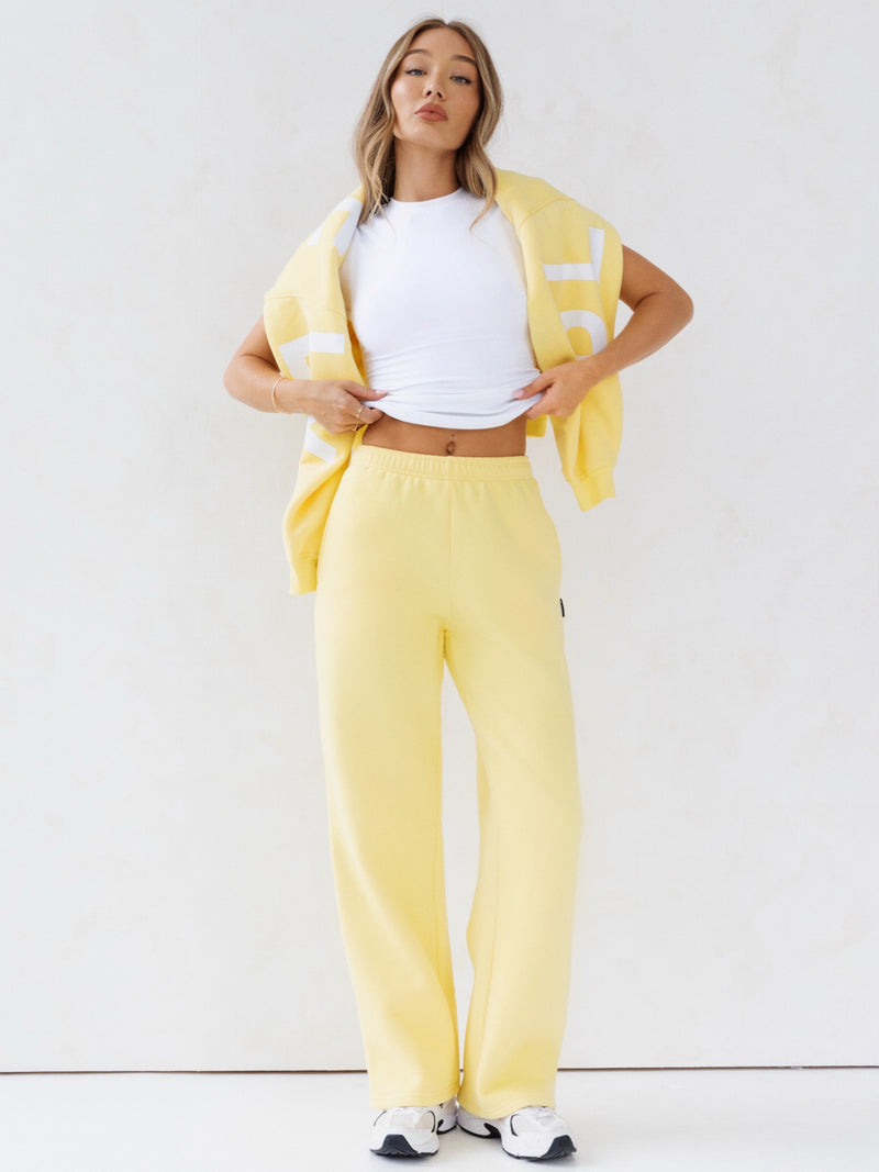 Isabel Wide Leg Sweatpants - Lemon