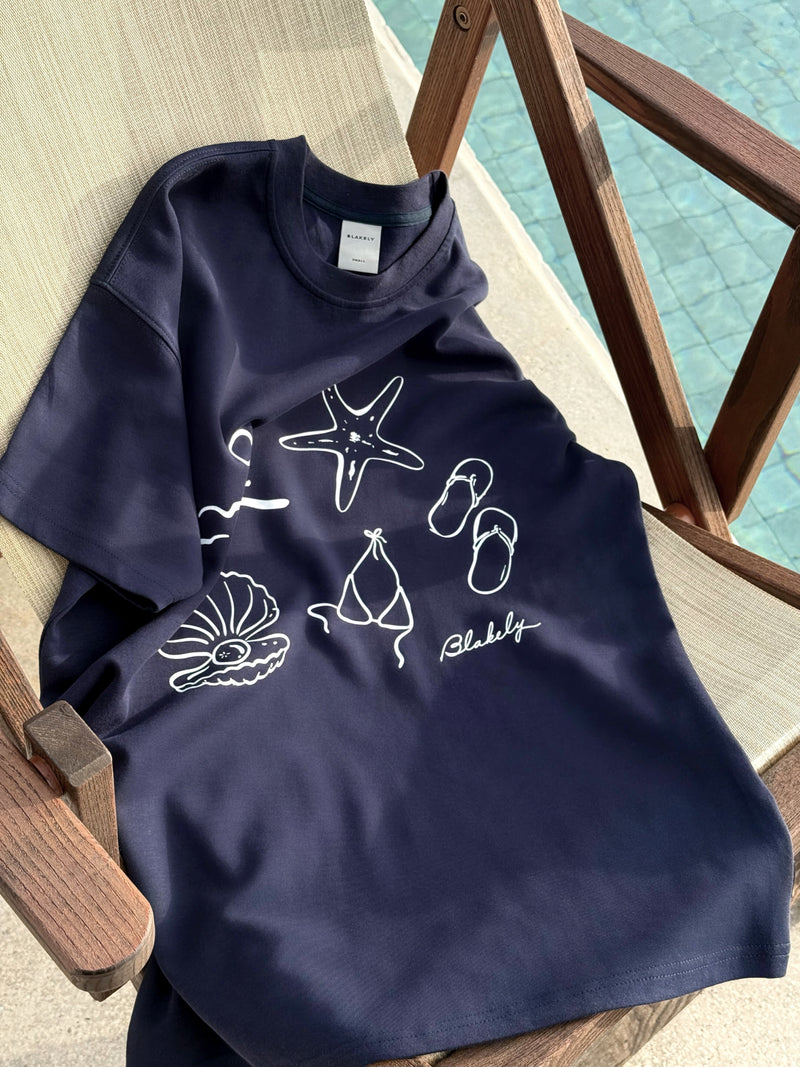 Mira Oversized T-Shirt & Elodie Stripe Shorts Set - Dark Navy & Navy