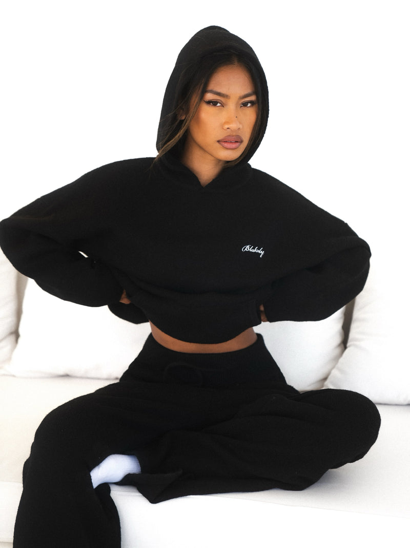 Knitted Wide Leg Sweatpants - Black