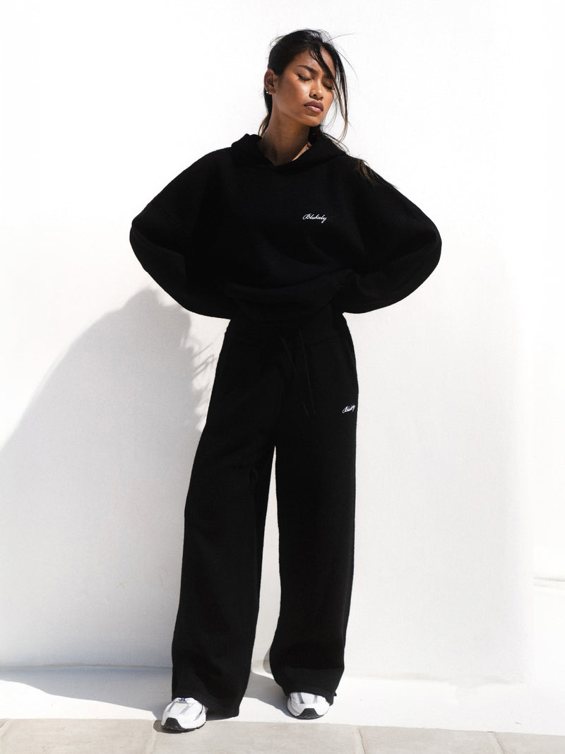 Knitted Wide Leg Sweatpants - Black