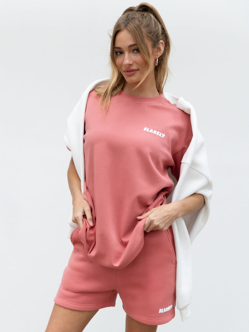 Cloud Print Oversized T-Shirt - Sunrise Coral