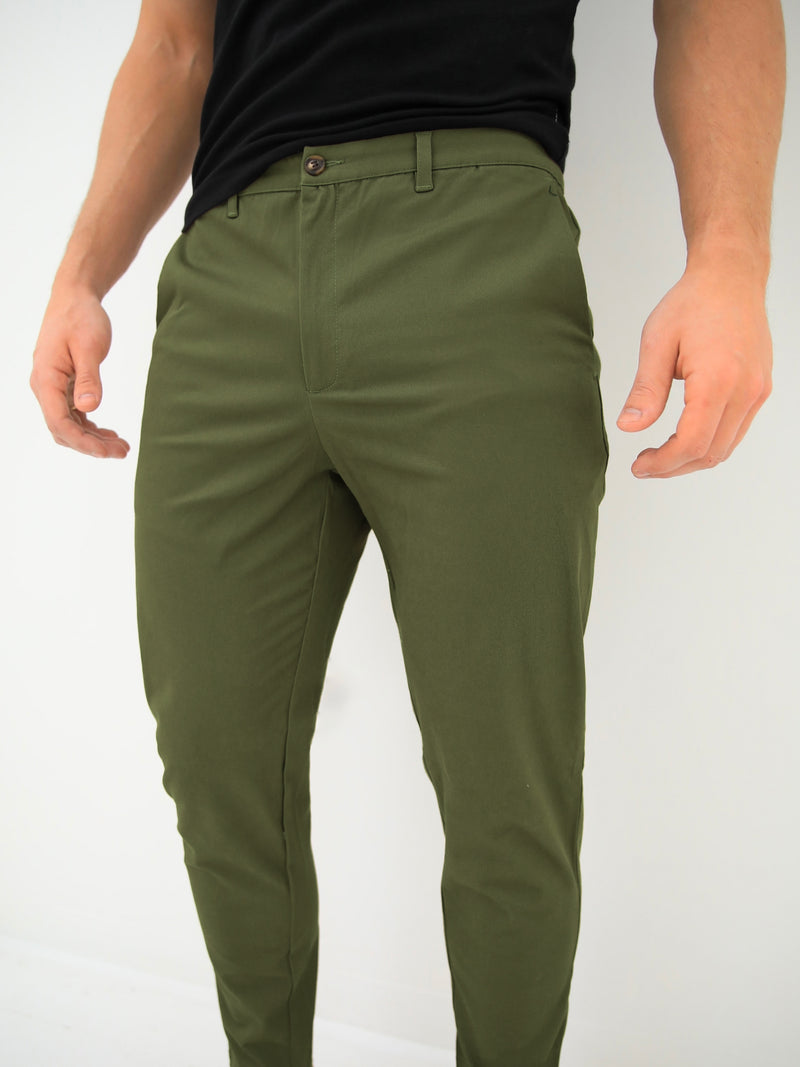 Sloane Slim Fit Tailored Chinos - Khaki Green