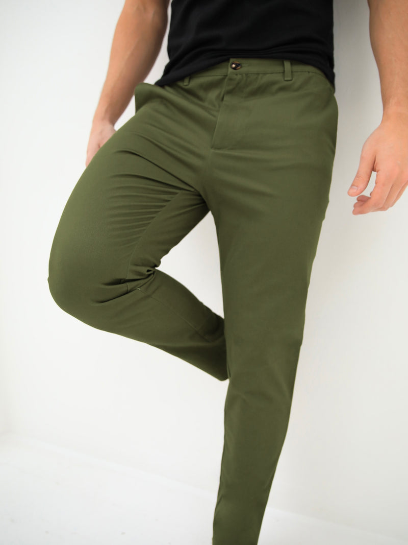 Sloane Slim Fit Tailored Chinos - Khaki Green