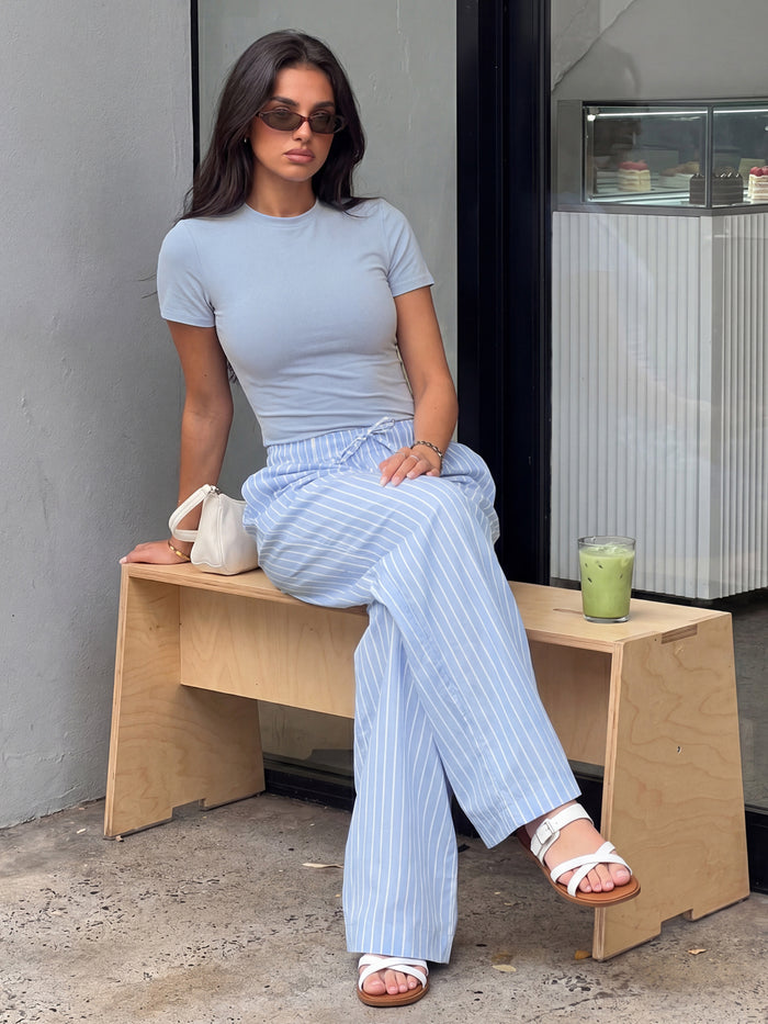 Lucia Baby Tee & Elodie Stripe Trousers Set - Pale Blue & Light Blue