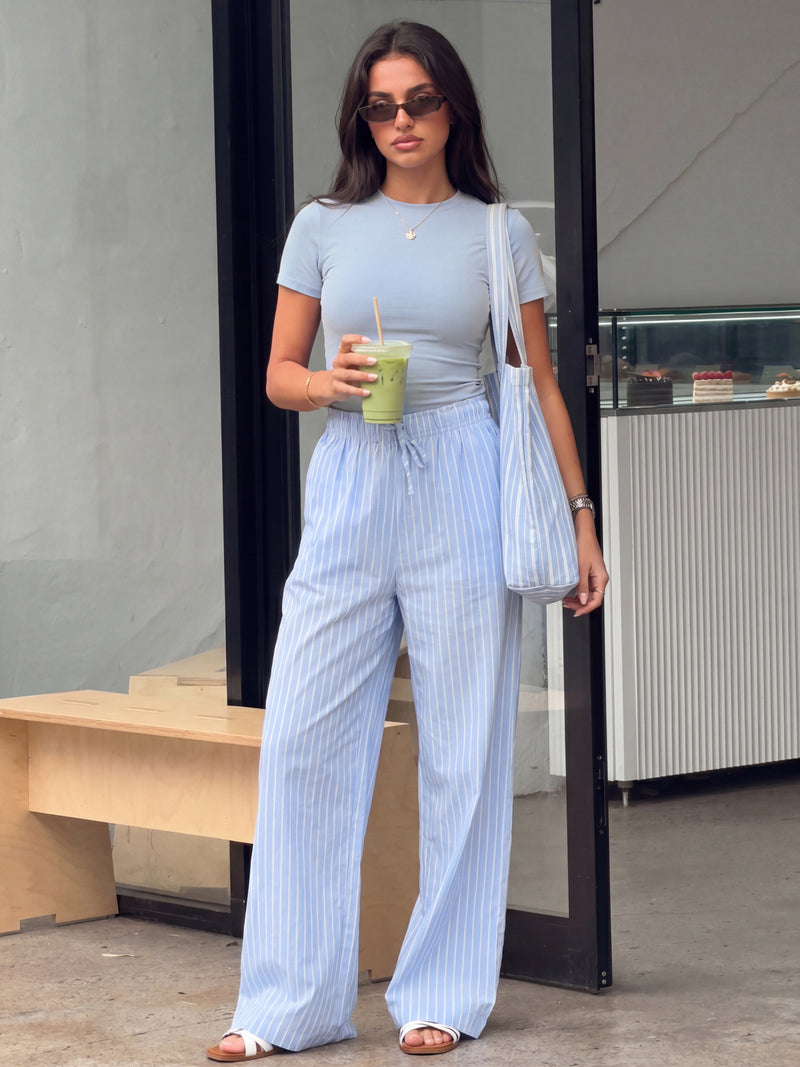 Lucia Baby Tee & Elodie Stripe Trousers Set - Pale Blue & Light Blue