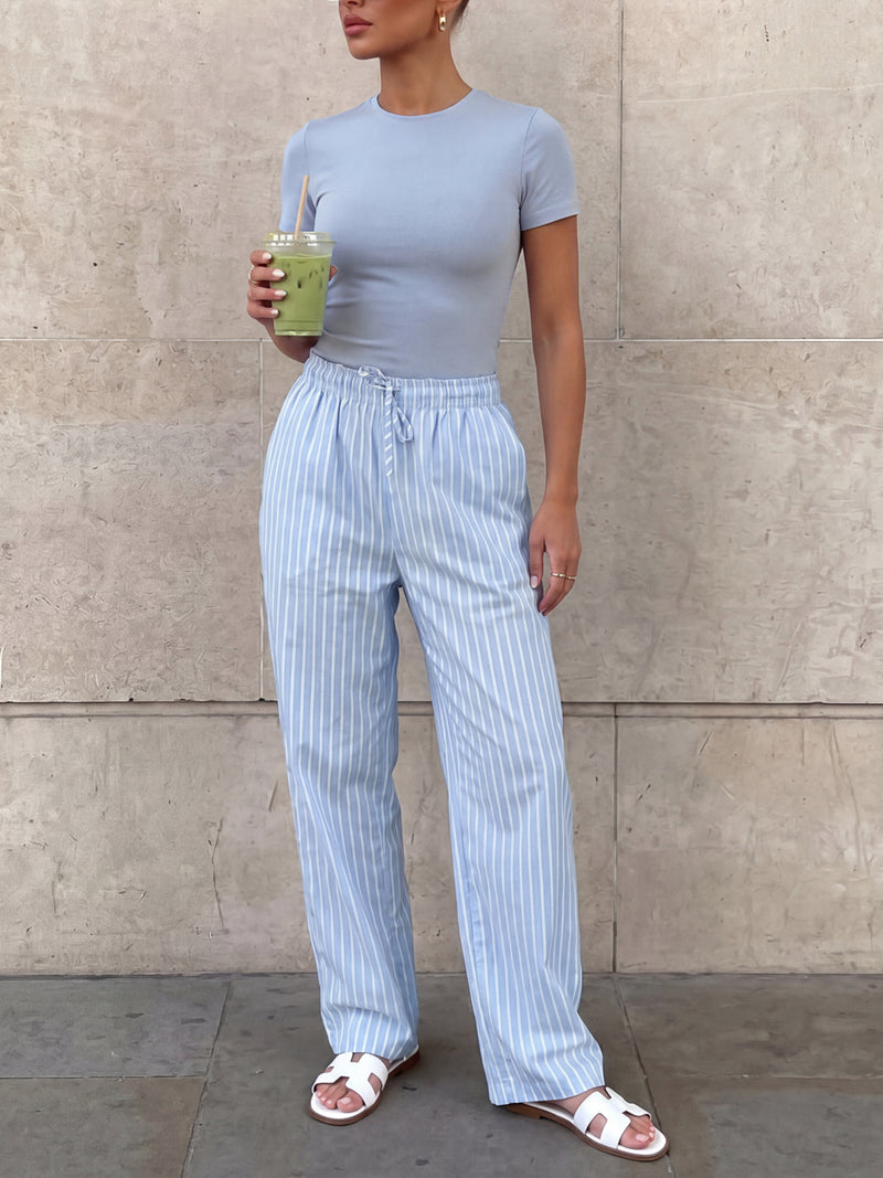 Lucia Baby Tee & Elodie Stripe Trousers Set - Pale Blue & Light Blue
