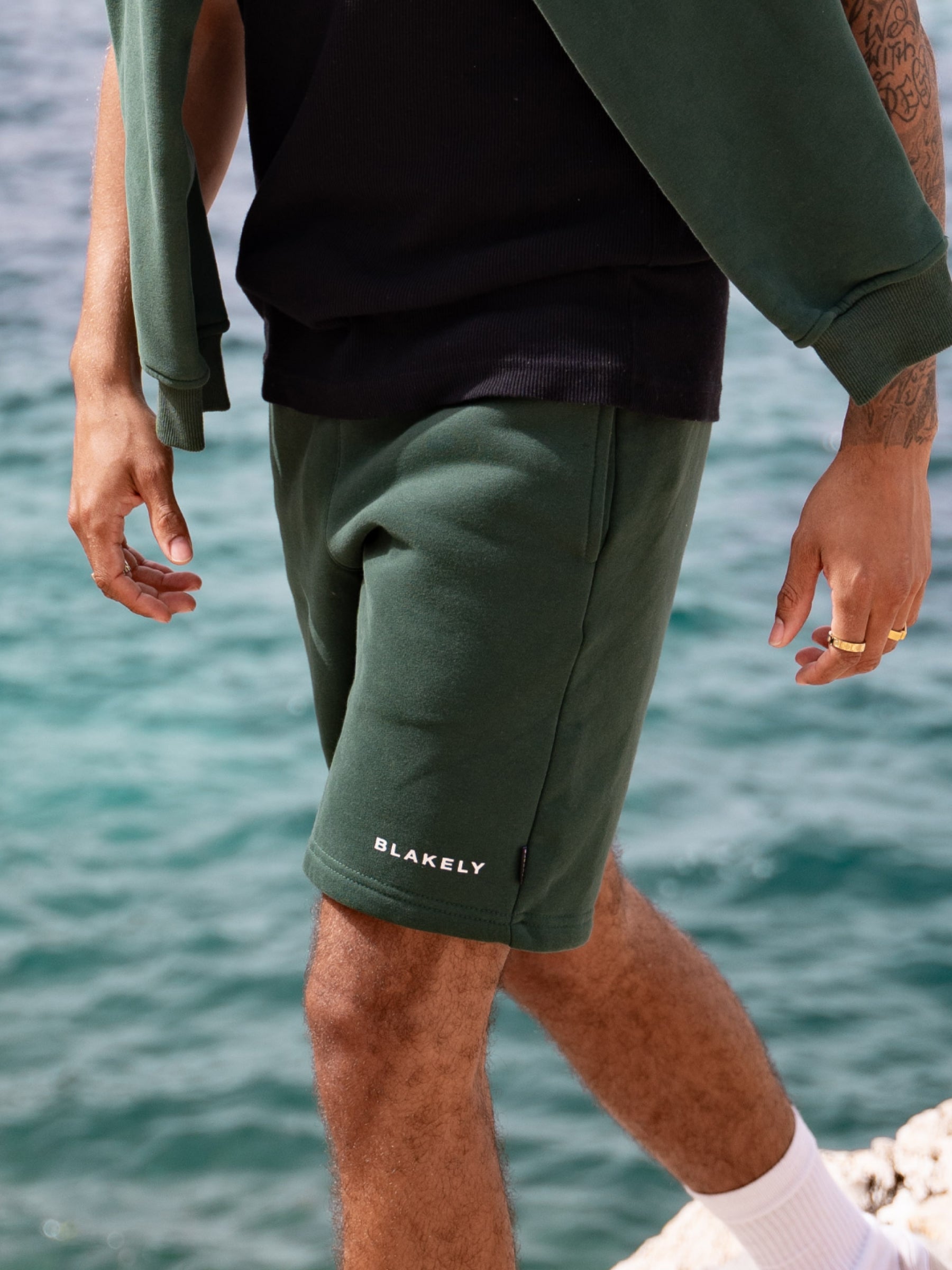 Buy Blakely Dark Green Riviera Initial Jogger Shorts – Blakely Clothing