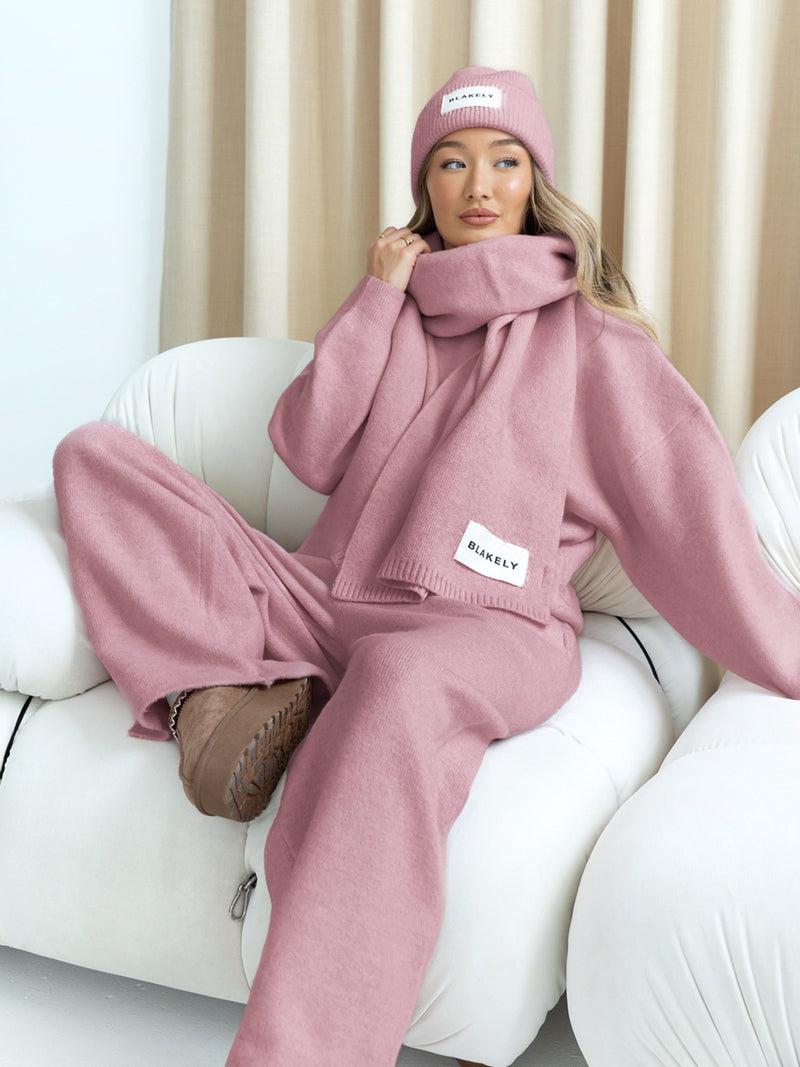 Oversized Knitted Hoodie - Dusty Pink
