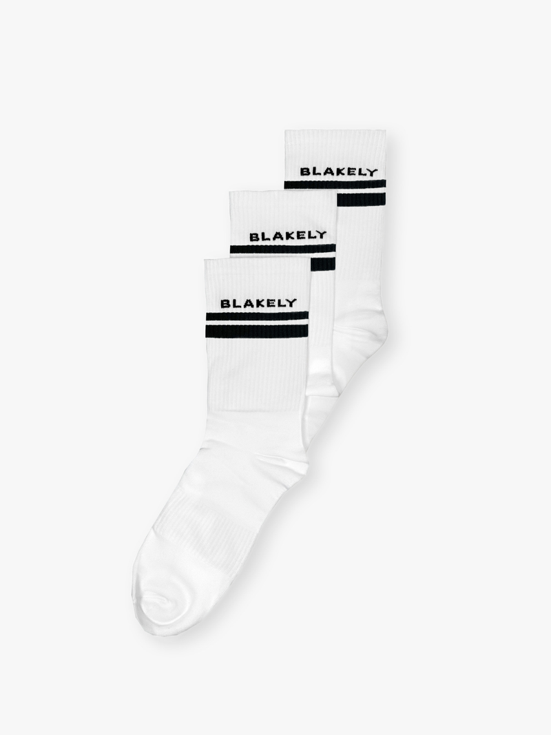 Blakely Crew Socks 3 Pack - White & Black