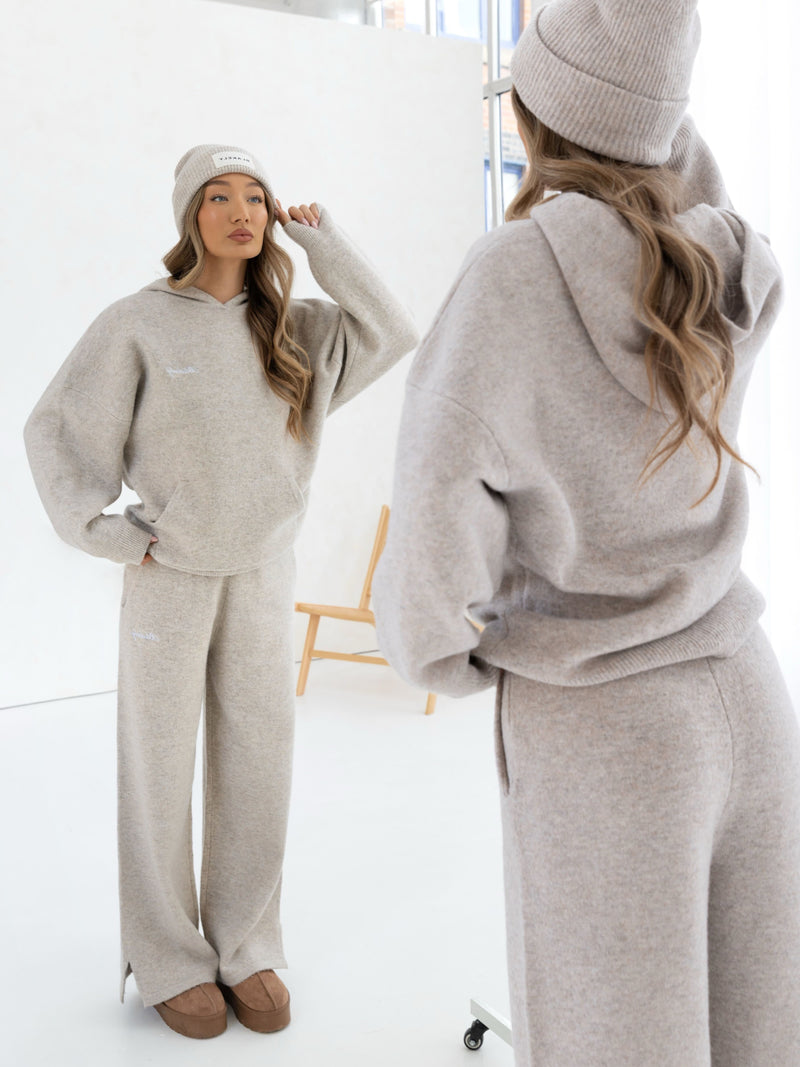 Oversized Knitted Hoodie - Toasted Taupe