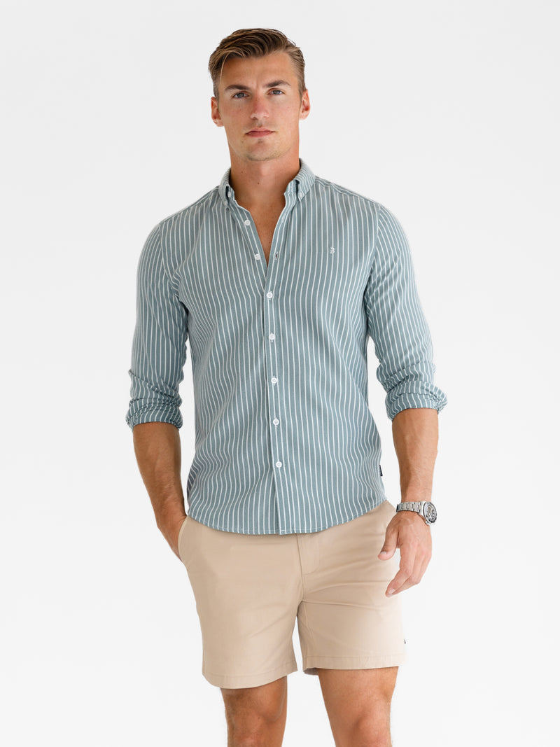 Oskar Stripe Long Sleeve Shirt - Washed Teal