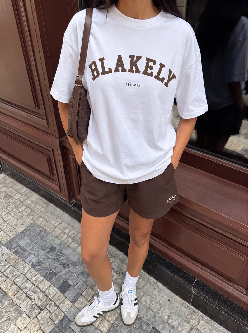 Varsity Oversized T-Shirt - White & Dark Chocolate