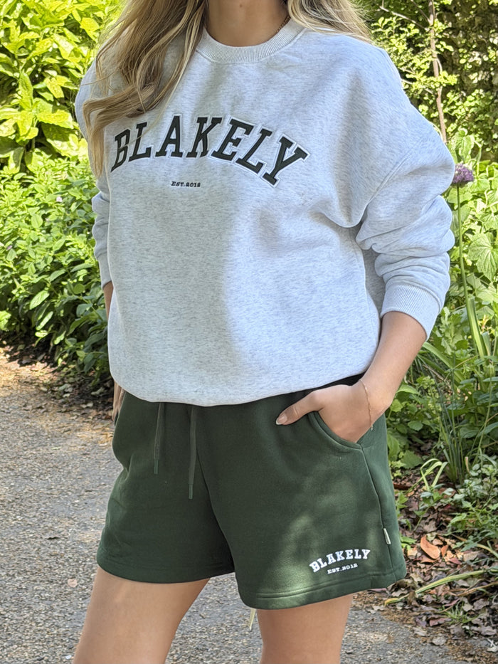 Varsity Oversized Jumper - Marl White & Deep Green