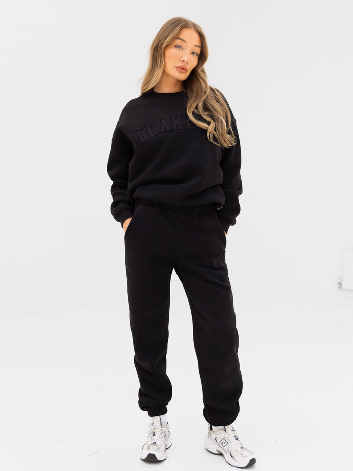 Tonal Varsity Oversized Jumper & Sweatpants Set - Black