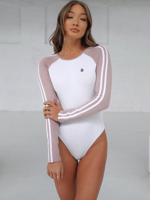Bethan Bodysuit - White/Dusty Pink