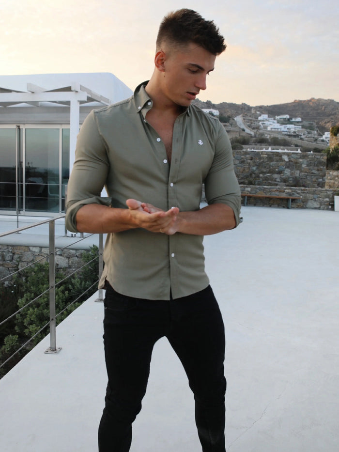 Blakely Clothing HMerrick Fitted Stretch Khaki Green Mens Shirt