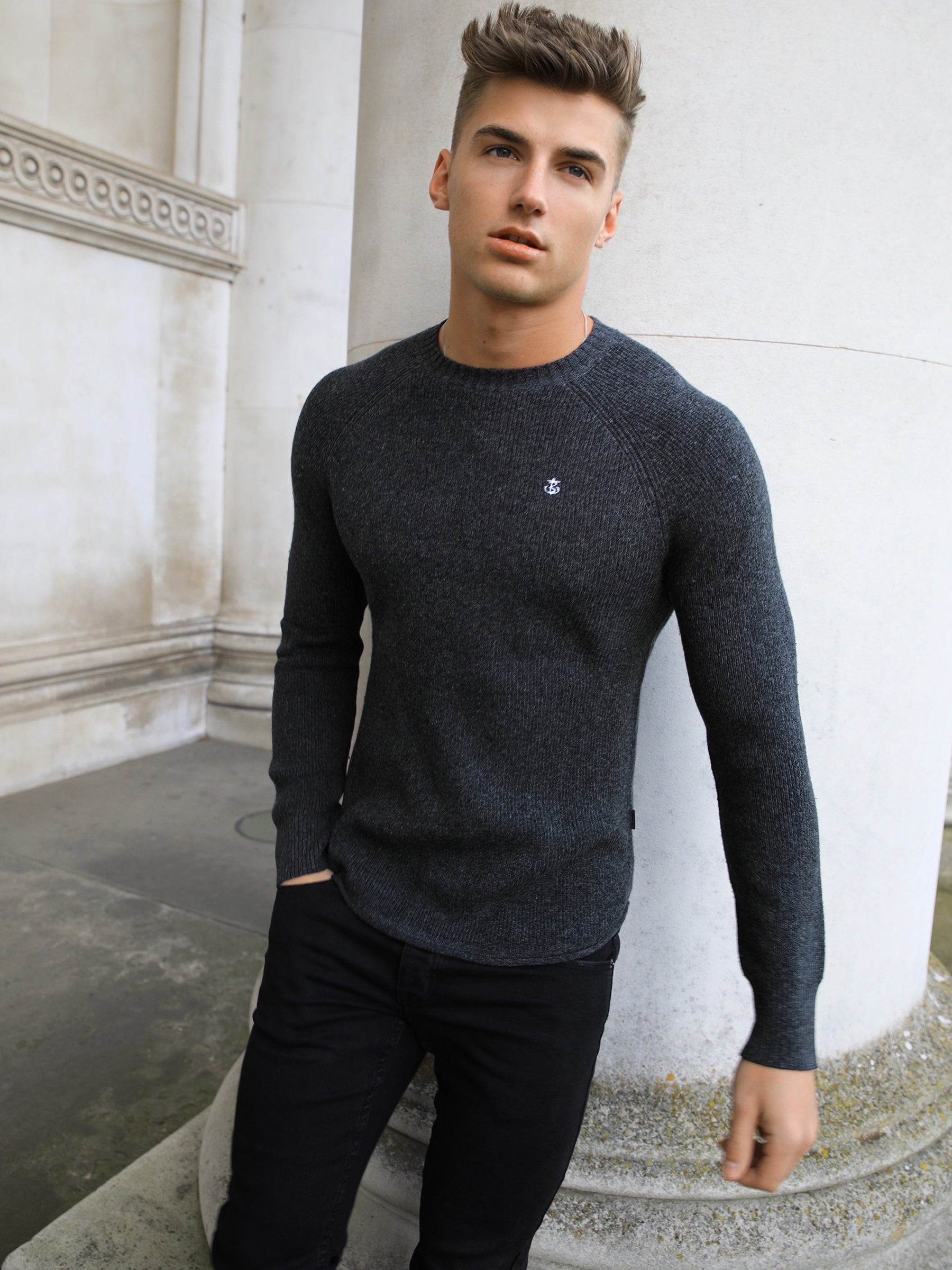 Blakely Clothing Olton Rib Knit Dark Grey Mens Jumper