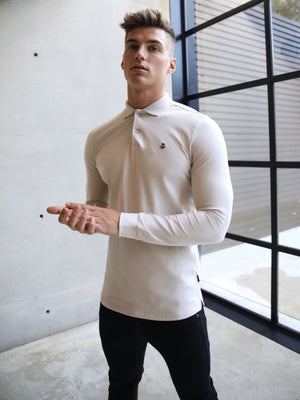 Blakely Clothing Harrow Button Up Long Sleeve Stone Mens Polo Shirt