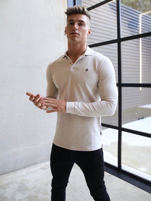 Blakely Clothing Harrow Button Up Long Sleeve Stone Mens Polo Shirt