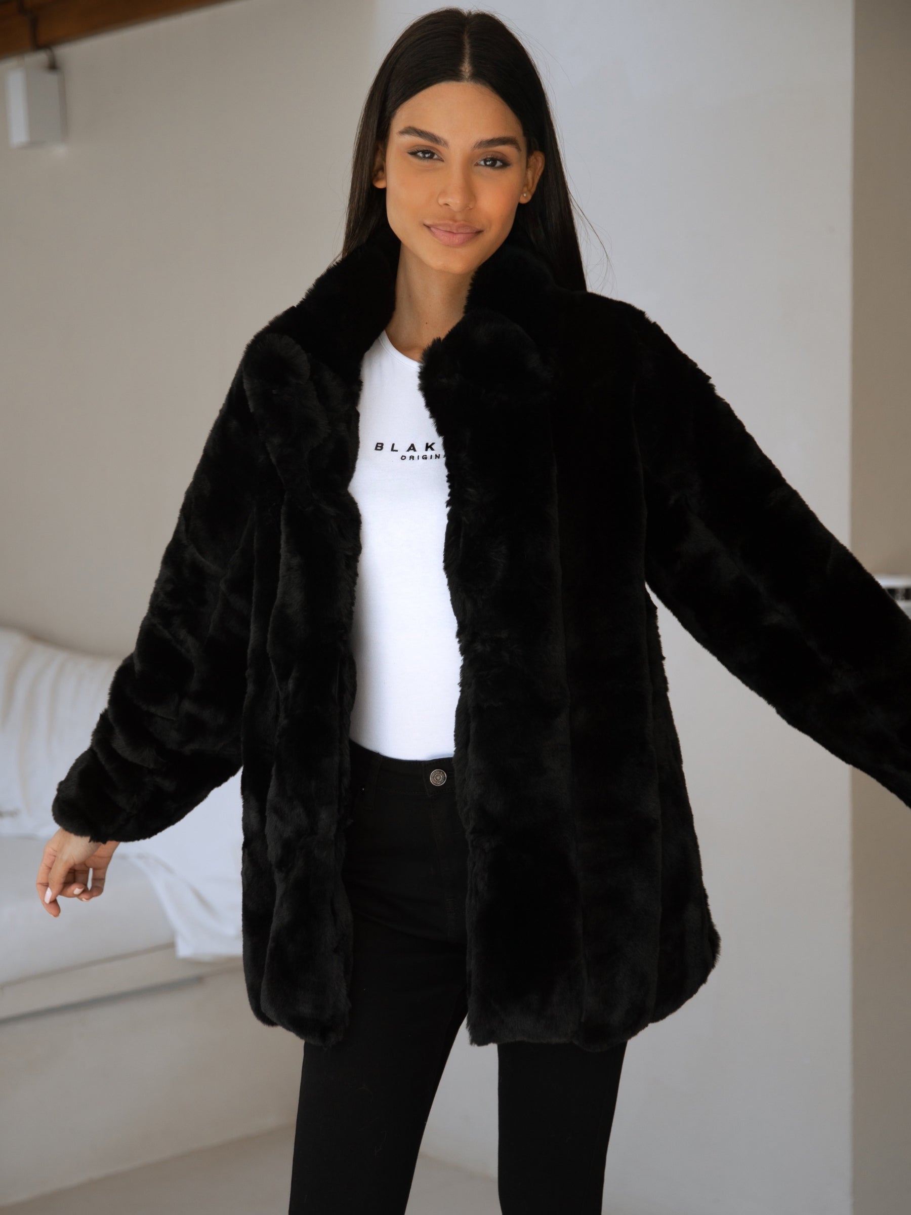 Black fur cheap jacket womens