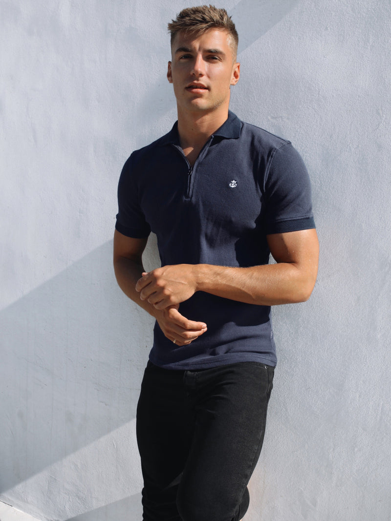 Blakely Clothing Aspen Button Up Navy Mens Polo Shirt