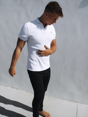 Blakely Clothing Aspen Zip Up White Mens Polo Shirt