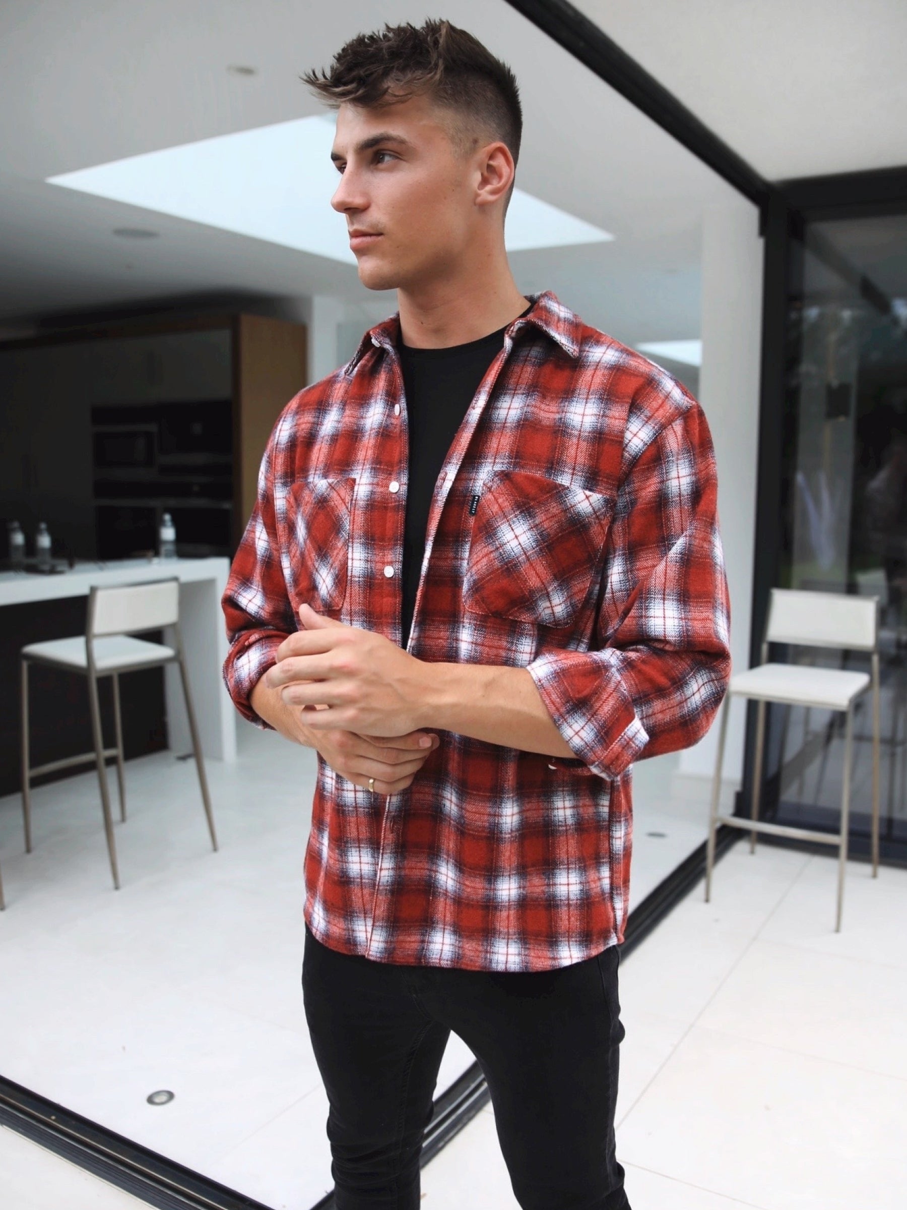 flannel shirt red 15407 Flannels Black Island