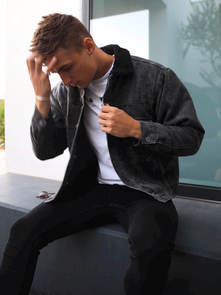 Charcoal jacket with outlet jeans