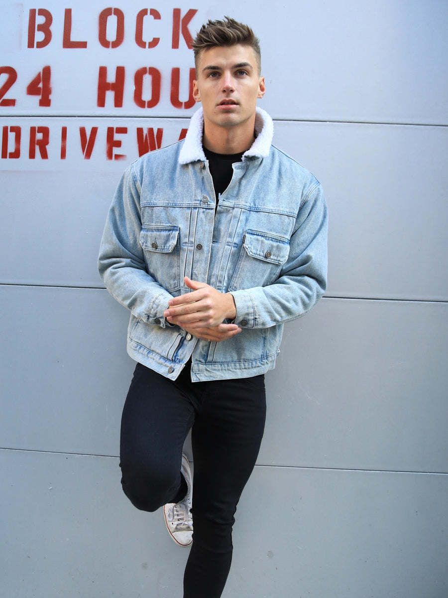 Blakely Clothing Raleigh Mens Light Blue Borg Denim Jacket | Free ...