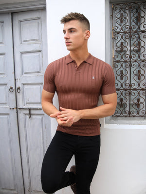 Sidi Textured Stripe Polo - Brown