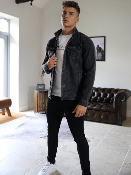 Grey Ripped Skinny Jeans with Grey Denim Jacket Outfits For Men (3 ideas &  outfits) | Lookastic