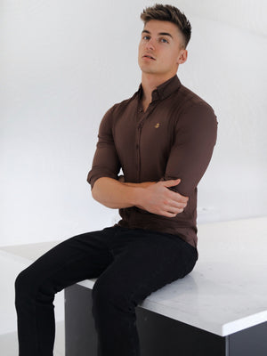 Holbrook Fitted Stretch Shirt - Coffee