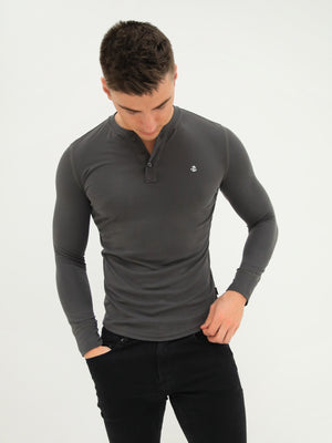 Henley Brushed Soft T-Shirt - Charcoal