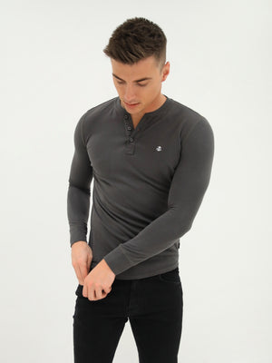 Henley Brushed Soft T-Shirt - Charcoal