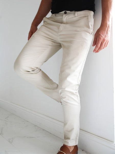 Slim Fit Cotton Stretch Chinos Sand Light - Calibre Menswear