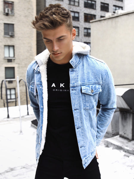 Denim jacket with hoodie men's Clearance