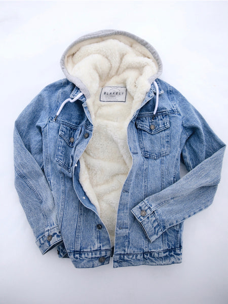 Medium Wash Hooded Sweatshirt Jean Jacket – Magnolia Boutique