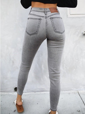 High Waisted Skinny Jeans - Grey