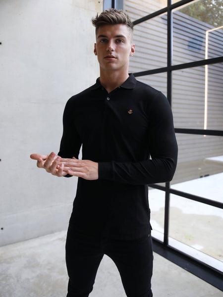 Mens polo long sleeve button outlet up