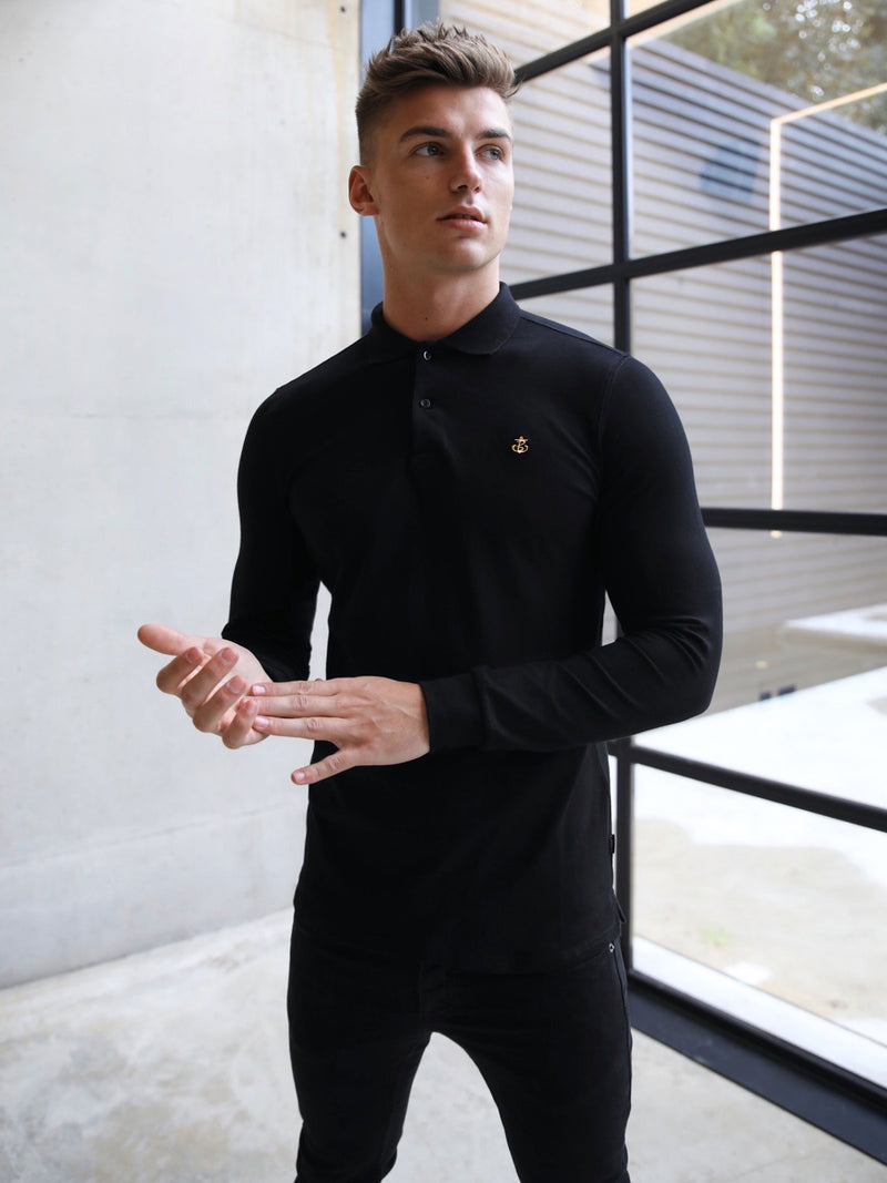 Blakely Clothing Harrow Button Up Long Sleeve Black Mens Polo Shirt