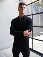 Blakely Clothing Harrow Button Up Long Sleeve Black Mens Polo Shirt